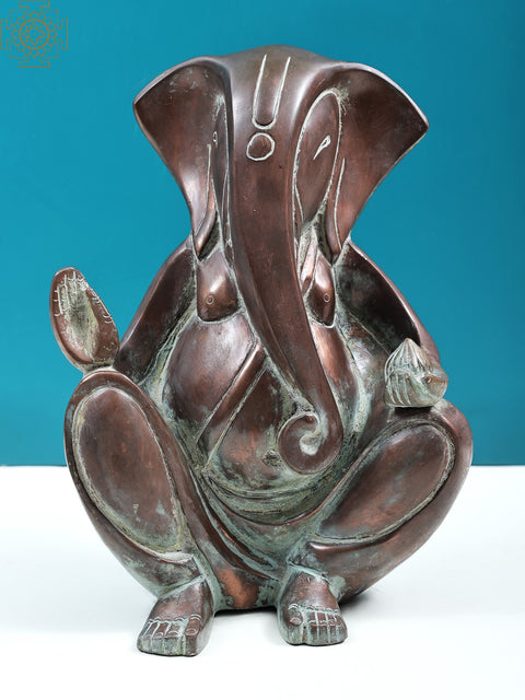 11" Brass Modern Ganesha Figurine | Indian Handcrafted Idol