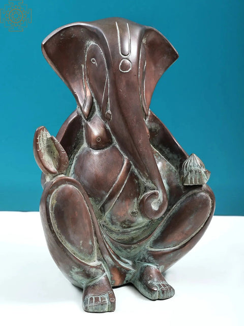 11" Brass Modern Ganesha Figurine | Indian Handcrafted Idol