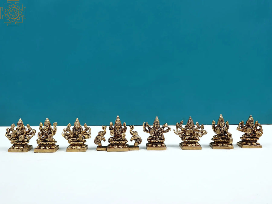 3" Small Brass Ashtalakshmi Set Handmade Statues