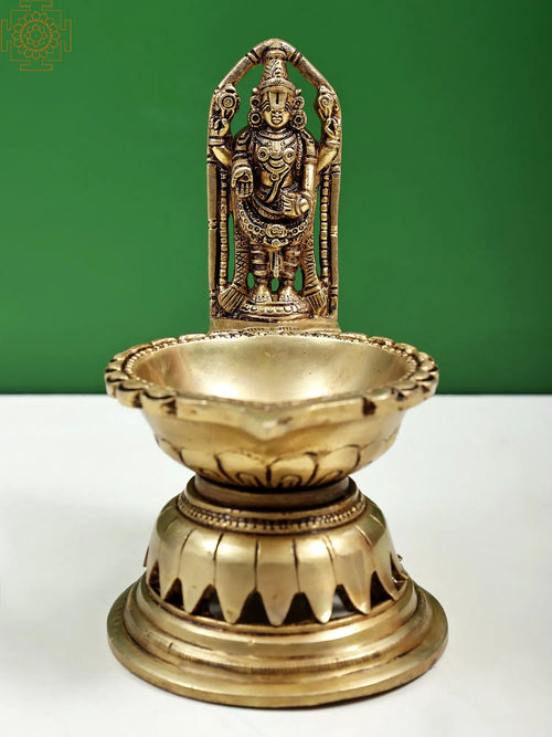 6" Tirupati Balaji Brass Lamp Diya Handmade