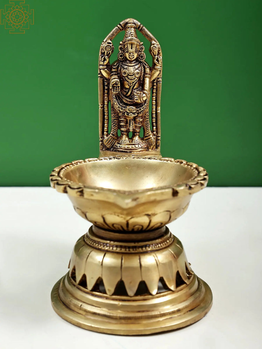 6" Tirupati Balaji Brass Lamp Diya Handmade