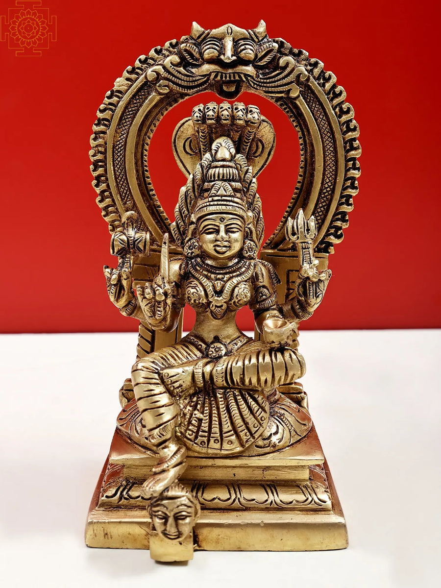 7" Mariamman Brass Statue Handmade South Indian Goddess