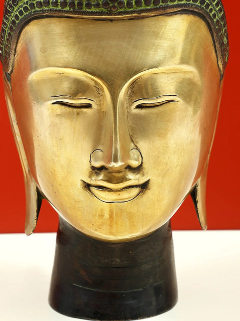 12" Lord Buddha Head In Brass