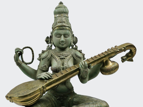 22" The Wise And Solemn Devi Saraswati | Handmade