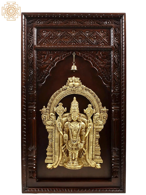 47" Tirupati Balaji Handmade Brass Idol Wall Hanging with Wooden Frame