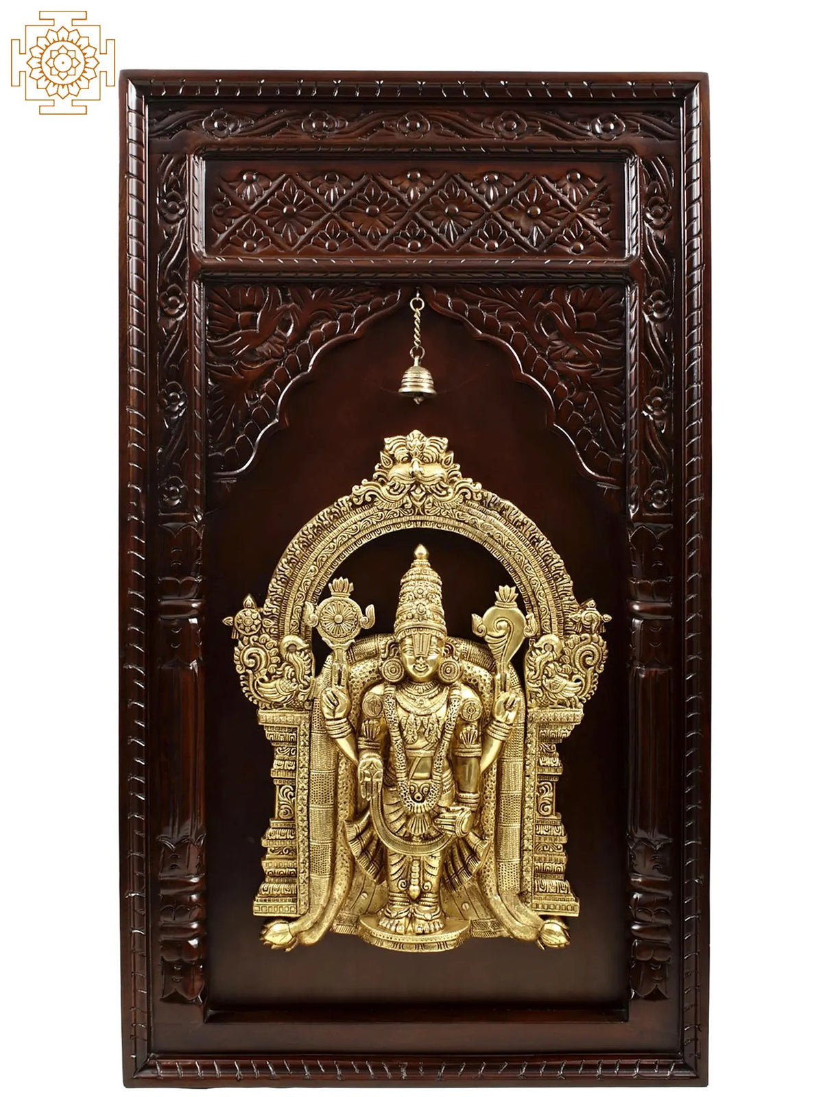 47" Tirupati Balaji Brass Idol in Temple Wooden Frame Wall Hanging | Handmade