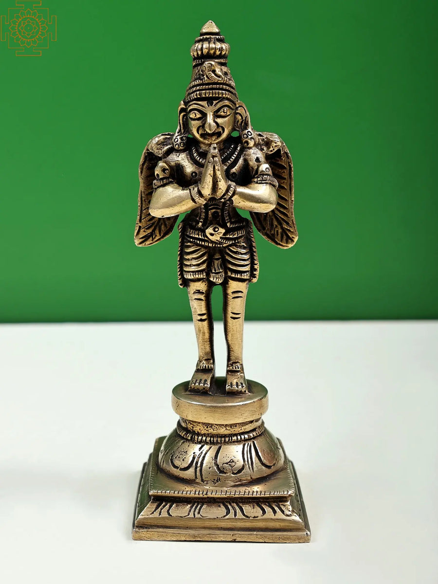 6" Handmade Garuda Namaskara Mudra Brass Statue
