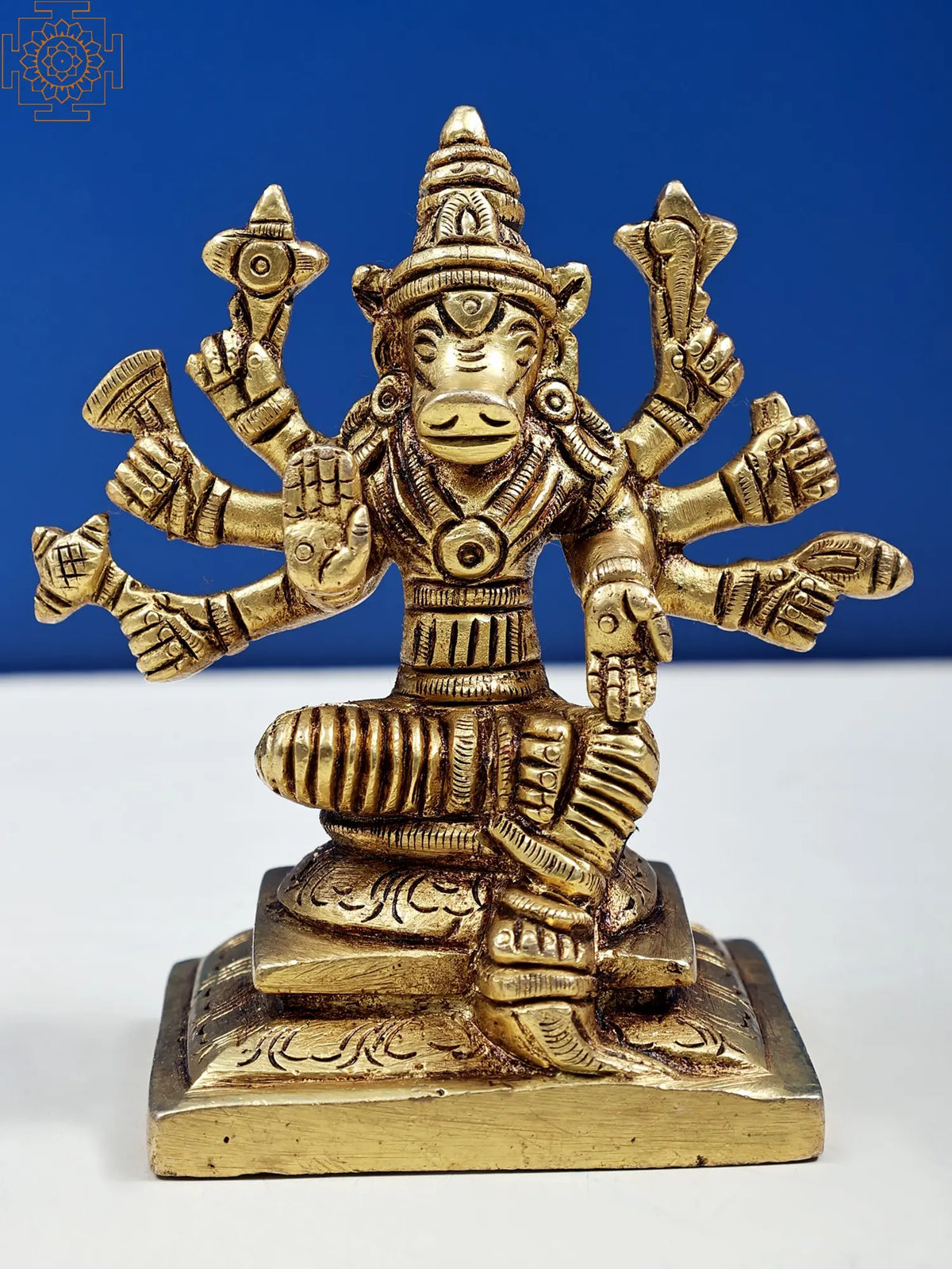 4" Eight-Armed Goddess Varahi Brass Statue | Handmade