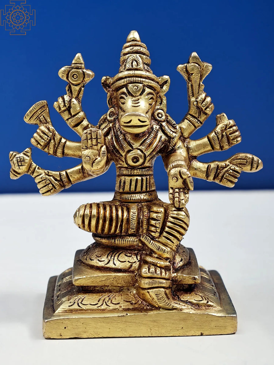4" Eight-Armed Goddess Varahi Handmade Brass Statue