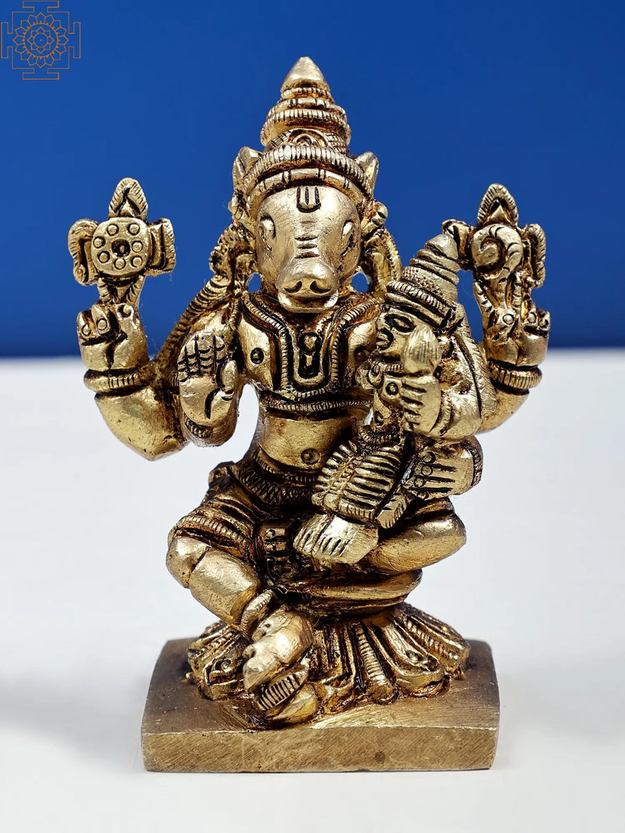 3" Varaha Idol with Devi Lakshmi Handmade Brass Statue