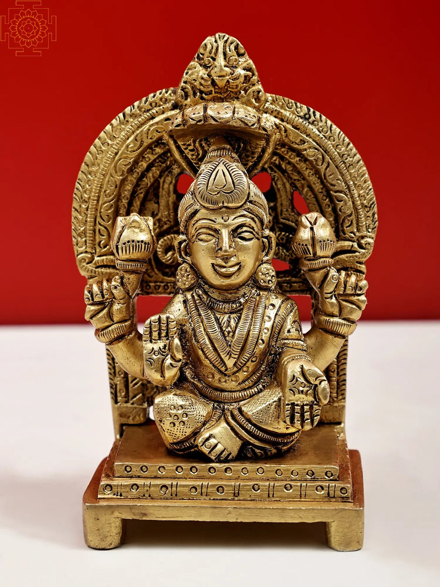 4" Handmade Brass Lakshmi Statue in Abhaya Mudra