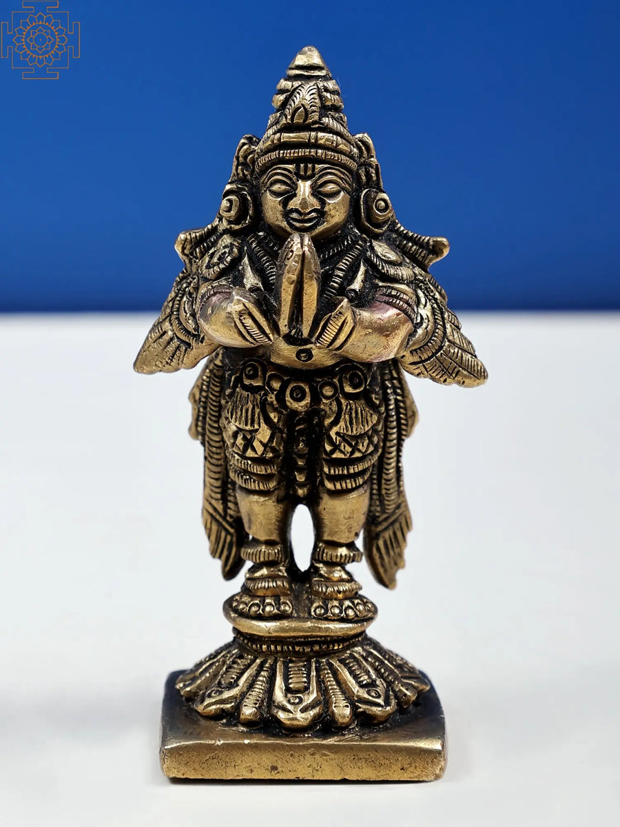 3" Small Garuda Brass Idol in Namaskara Mudra Handmade Statue