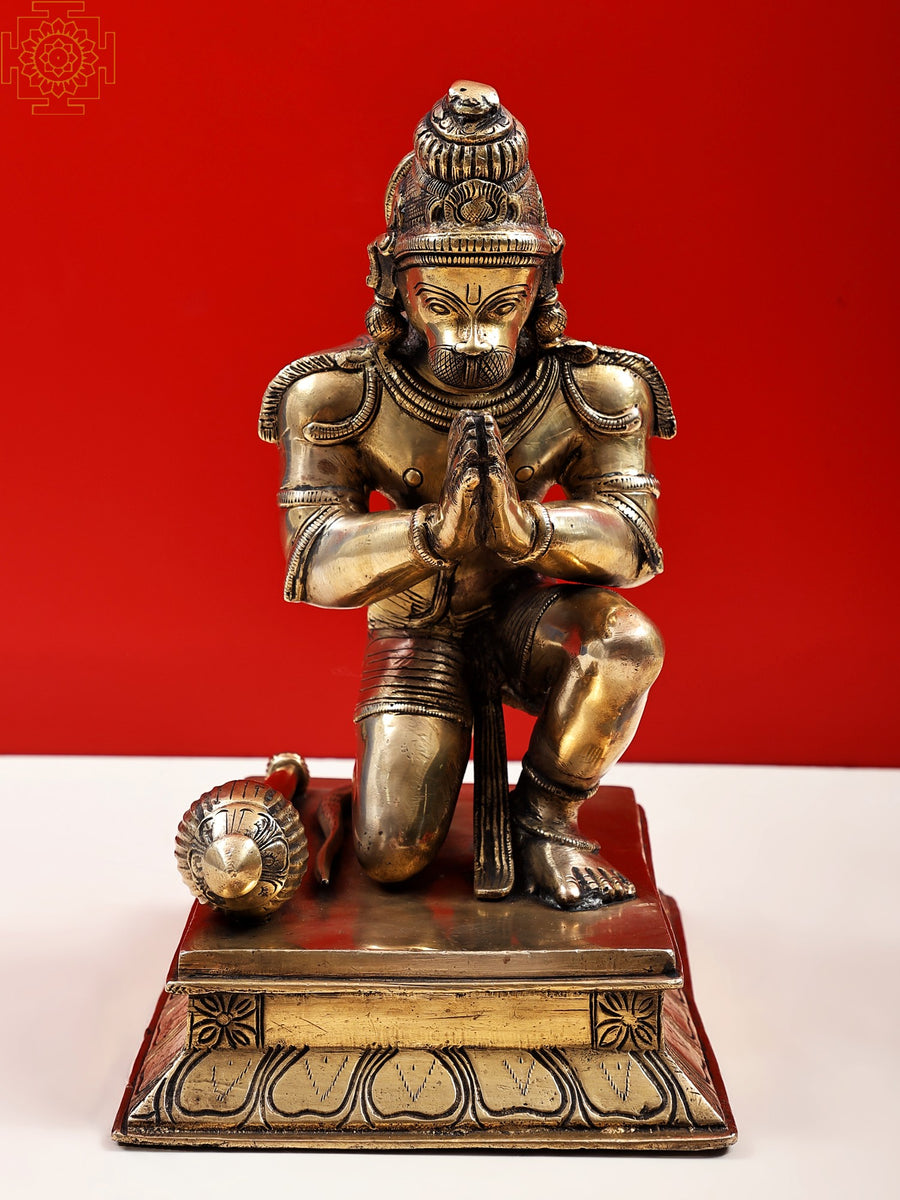 12" Handmade Hanuman Ji Namaskara Mudra Brass Statue