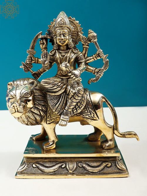 9" Maa Durga Sherawali Handmade Brass Idol
