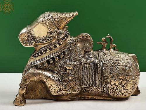 11" Nandi Brass Statue - Sacred Vehicle of Lord Shiva
