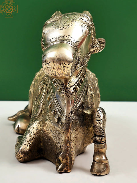 11" Nandi - The Vehicle of Lord Shiva In Brass | Handmade
