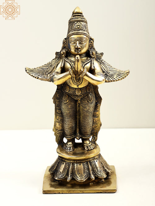 10" Standing Namaskara Garuda Brass Statue Handmade