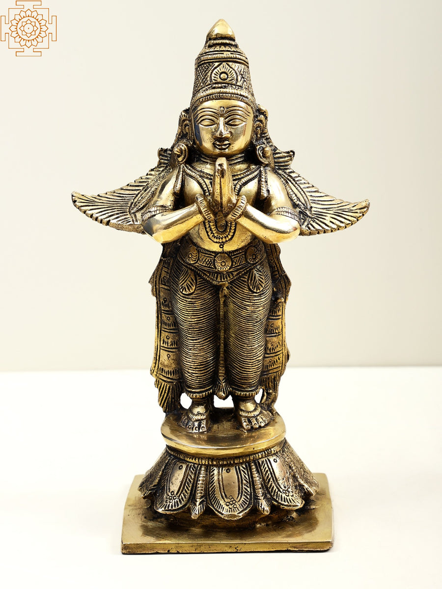 10" Standing Namaskara Garuda Brass Statue Handmade