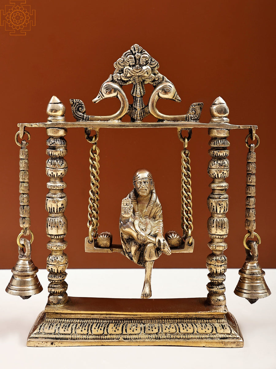 10" Handmade Shirdi Sai Baba Swing Brass Statue With Bells