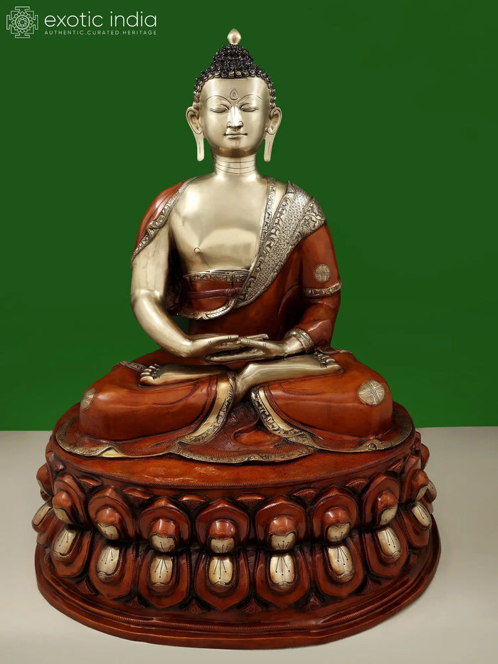 36" Large Handmade Buddha Dhyana Mudra Brass Statue
