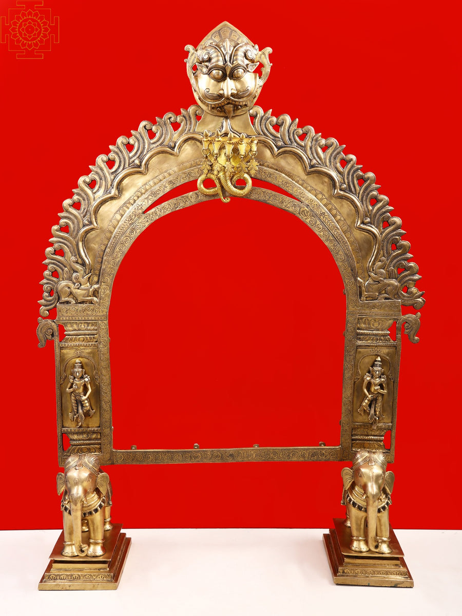 46" Large Handmade Elephant Brass Prabhavali Arch