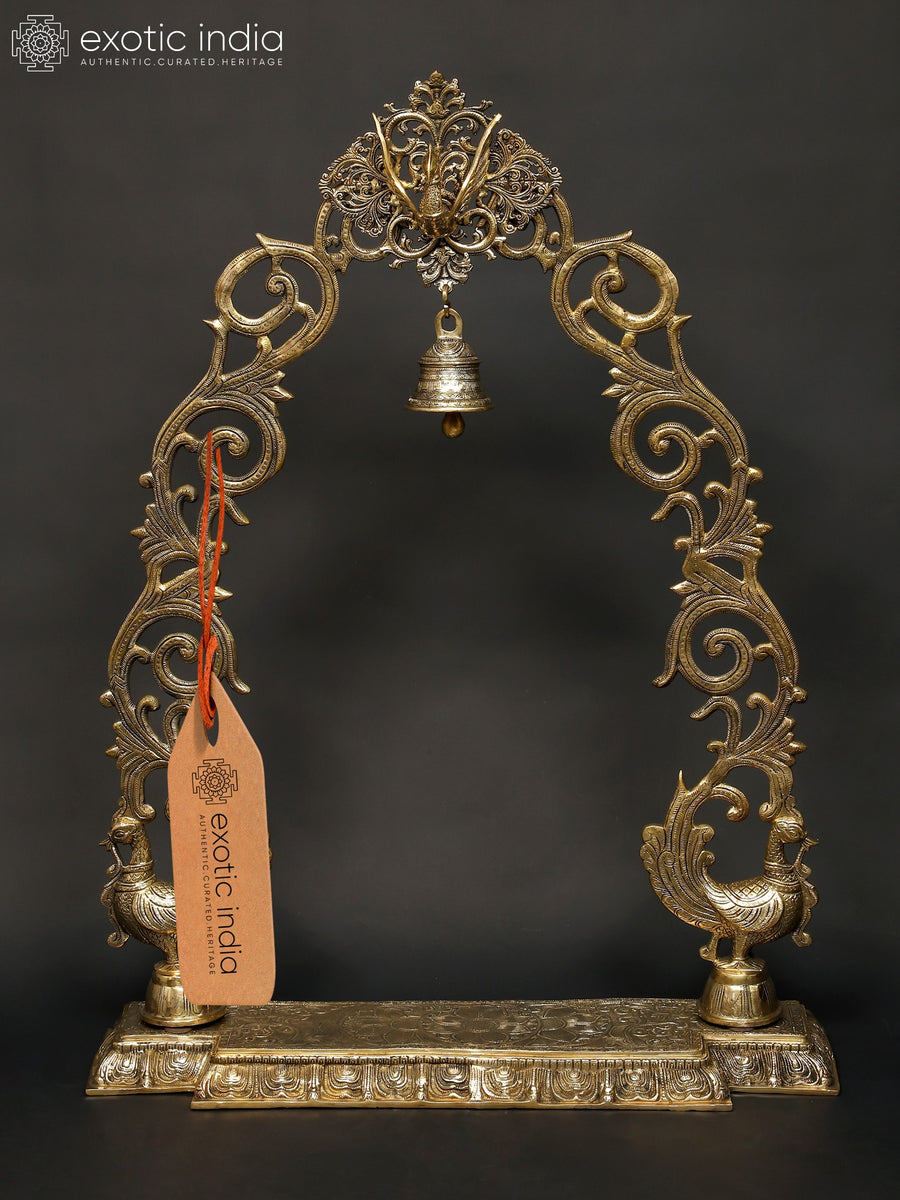 45" Large Tusk Peacock Brass Prabhavali Arch Handmade