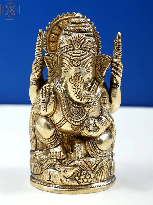 4" Handmade Brass Ganesha Statue Fine Quality