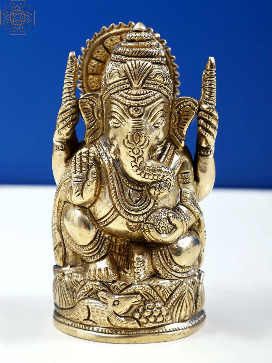 4" Handmade Brass Ganesha Statue Fine Quality