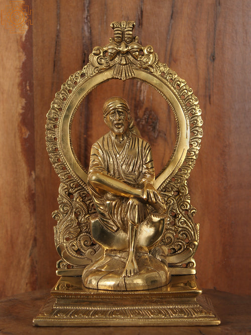 9" Shirdi Sai Baba with Kirtimukha Prabhavali Brass Statue