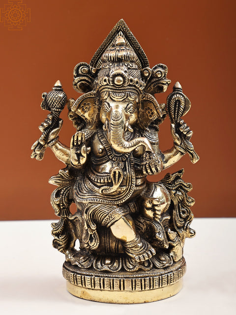 9" Sitting Ganesha in Ashirwad Mudra | Handmade