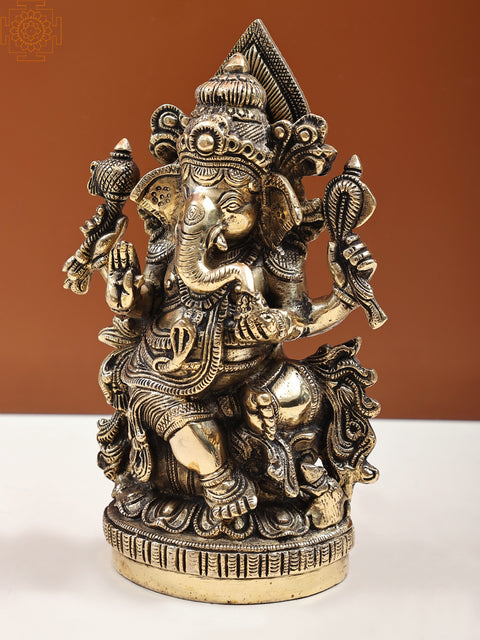 9" Sitting Ganesha in Ashirwad Mudra | Handmade