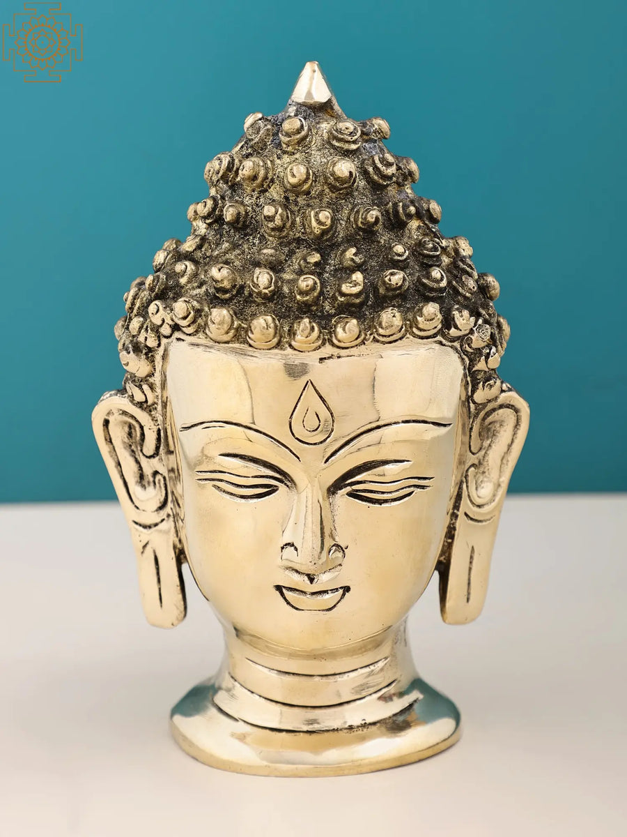 6" Handmade Lord Buddha Head Brass Statue