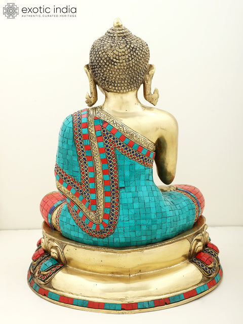 18" Gautam Buddha Preaching His Dharma | Brass with Inlay Work Buddha | Handmade
