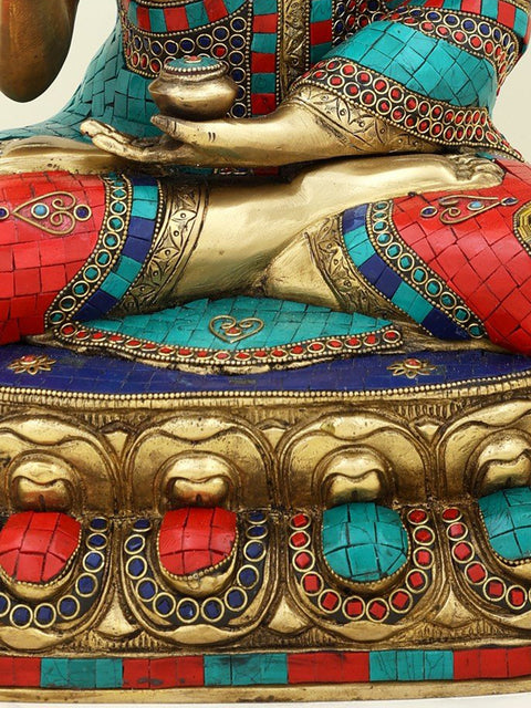 18" Gautam Buddha Preaching His Dharma | Brass with Inlay Work Buddha | Handmade