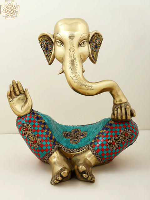 17" Stylized Ganesha Statue | Modern Art Ganesha With Stone Inlay Work | Handmade