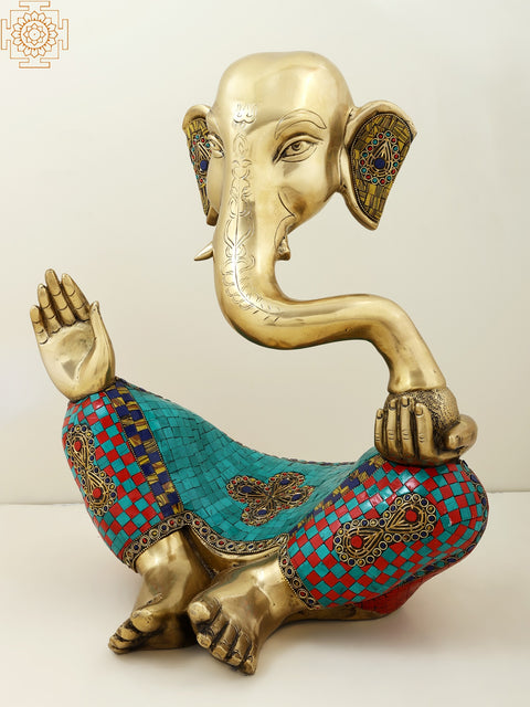 17" Stylized Ganesha Statue | Modern Art Ganesha With Stone Inlay Work | Handmade