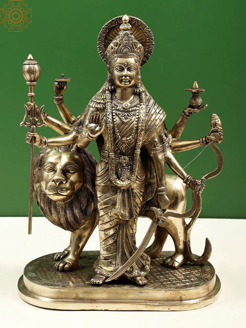 18" Standing Maa Durga (Sherawali Maa) Brass Statue | Indian Handcrafted Idol