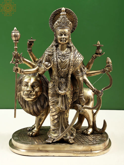 18" Standing Maa Durga Brass Statue for Pooja
