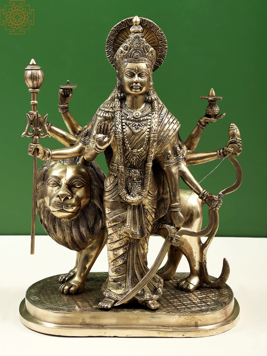 18" Standing Maa Durga Brass Statue for Pooja