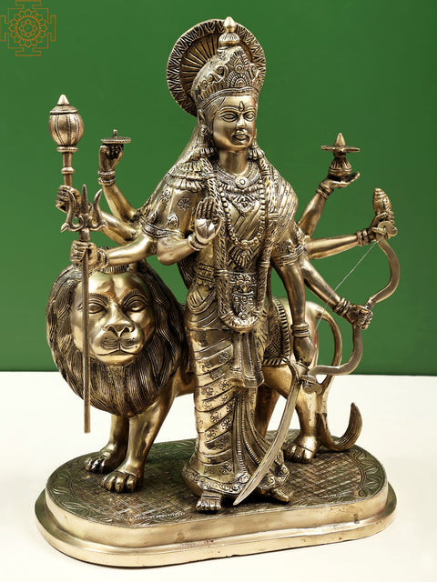 18" Standing Maa Durga (Sherawali Maa) Brass Statue | Indian Handcrafted Idol