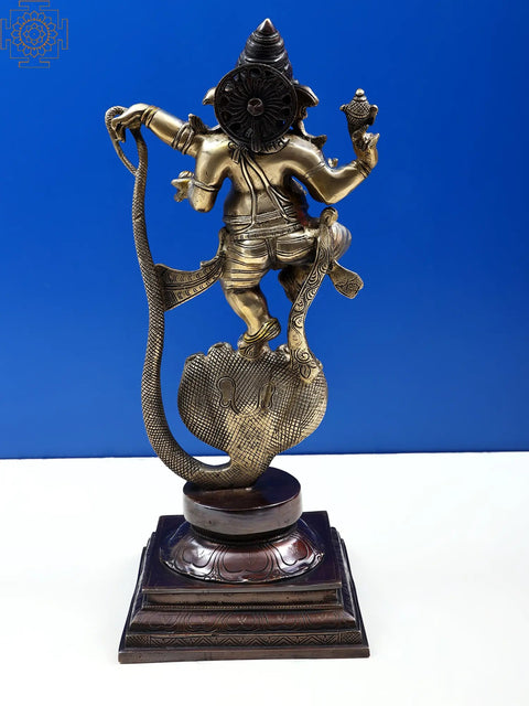 19" Lord Ganesha Dancing on Sheshnag In Brass | Handmade