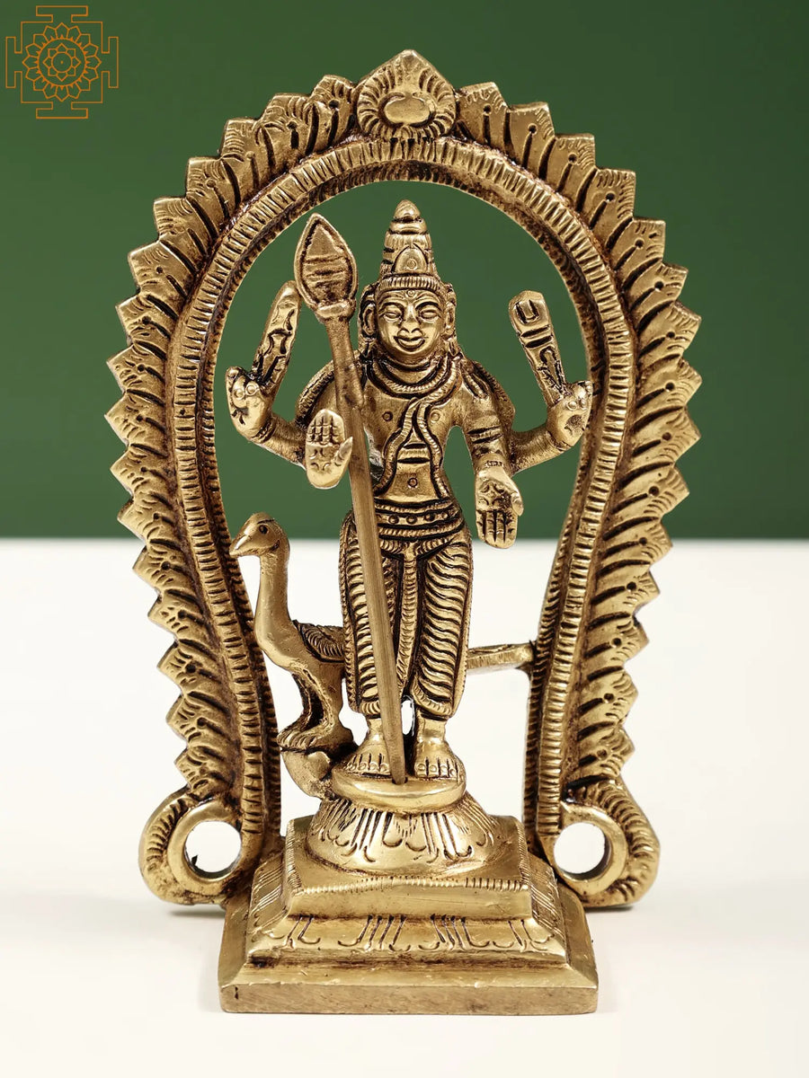 5" Handmade Brass Kartikeya Idol for Pooja