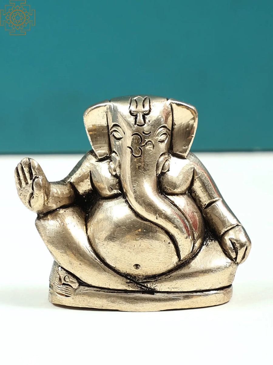 2" Small Handmade Brass Ganesha Statue for Good Luck