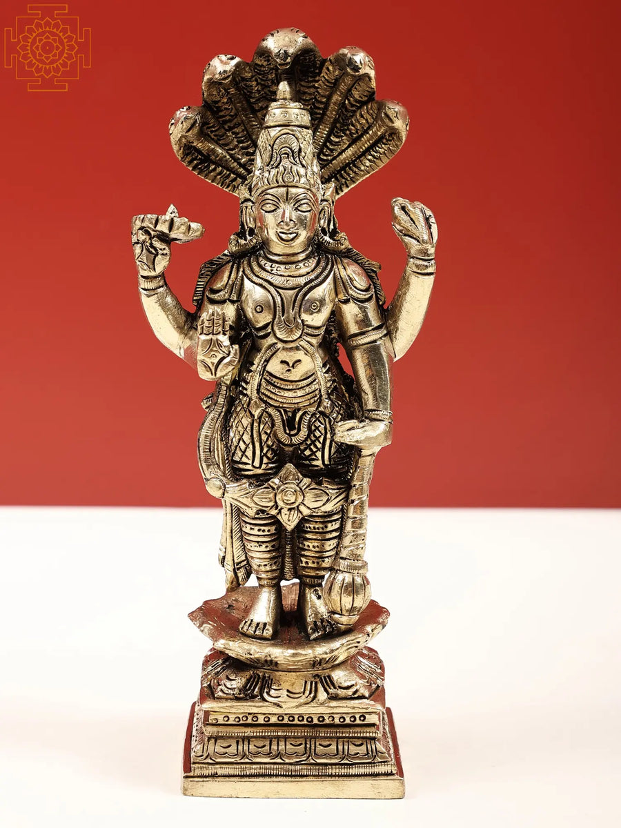 7" Standing Bhagwan Vishnu Handmade Brass Statue