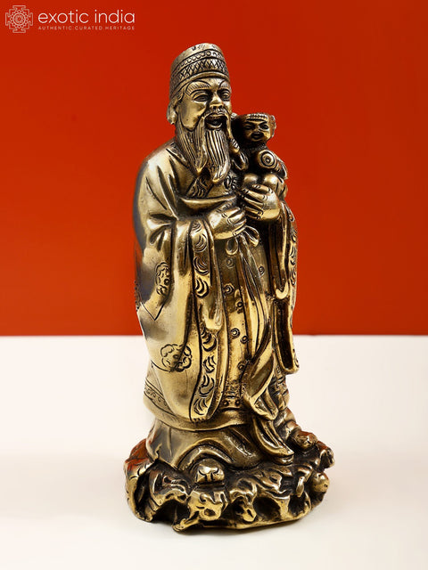 7" Brass Feng Shui Figurine, An Example Of Chinese Iconography | Handmade |