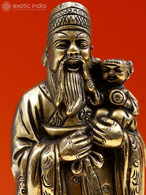 7" Brass Feng Shui Figurine, An Example Of Chinese Iconography | Handmade |