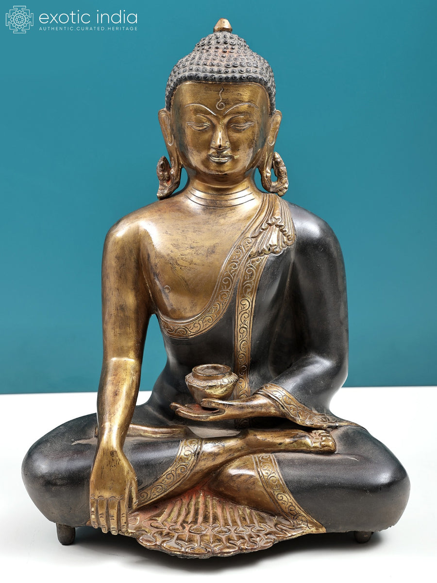 13" Handmade Bhumisparsha Mudra Buddha Brass Statue