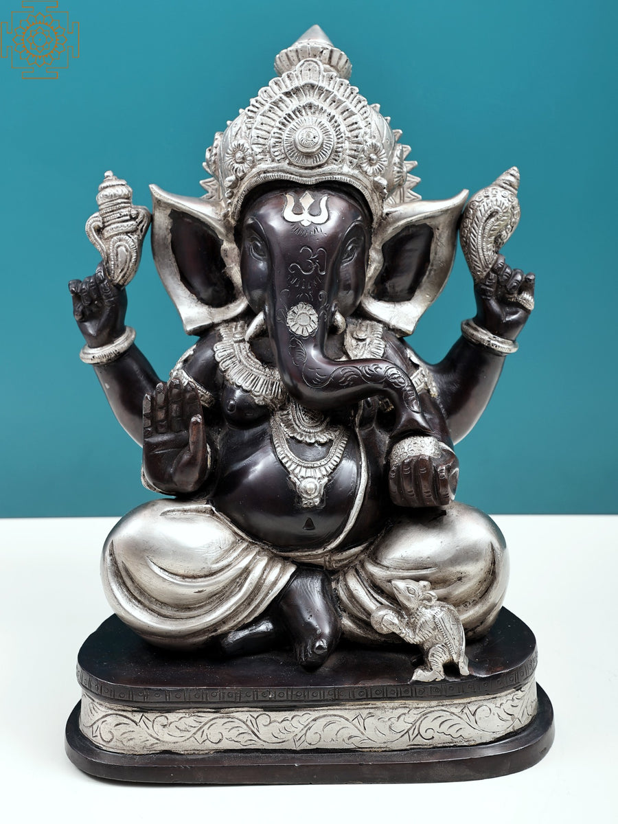 14" Four Armed Ganesha Brass Statue Handmade