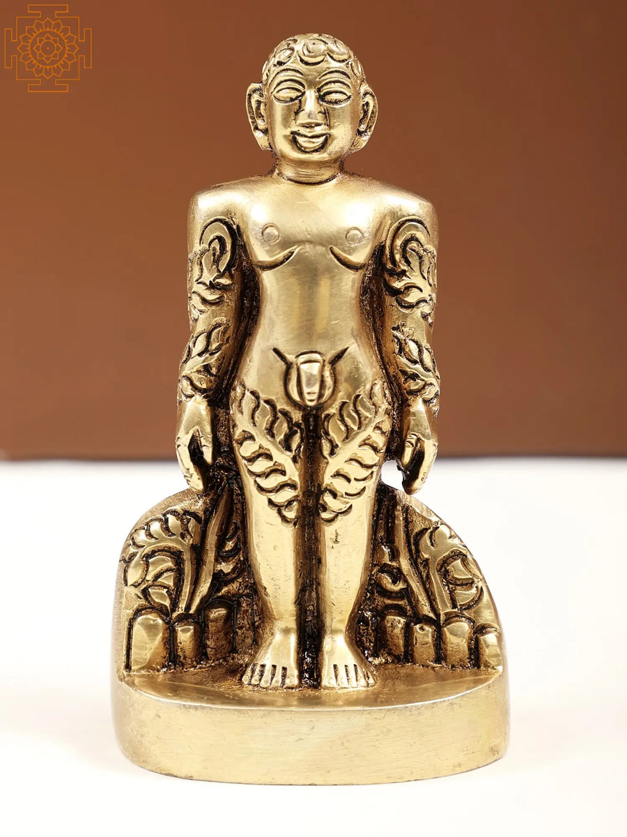 4" Handmade Brass Mahavir Statue for Pooja