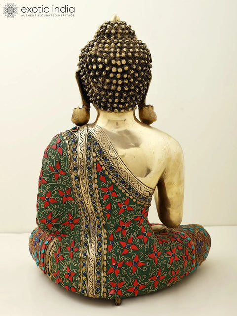 20" Gautam Buddha Preaching His Dharma | Brass  Buddha with Inlay Work | Handmade
